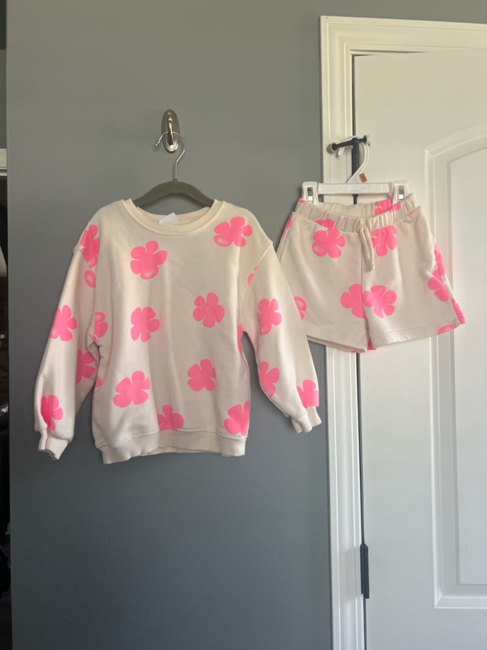Zara Girls Cream Lounge Set with Neon Pink Floral Prints